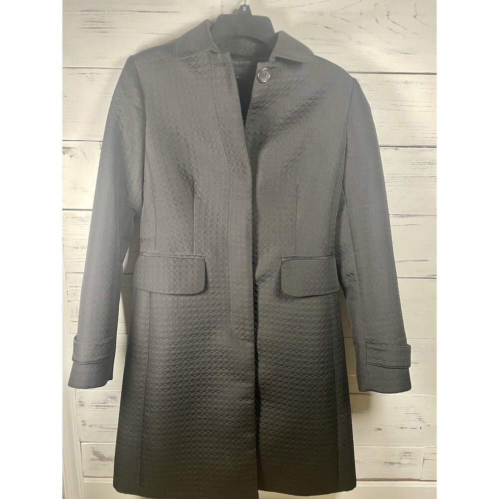 Banana Republic Coat Womens Small Black Textured Jacquard Hidden Button Lined